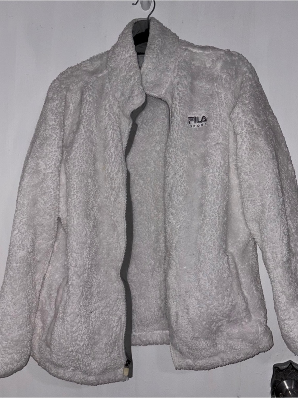 Fila White Sherpa Teddy Jacket with Logo